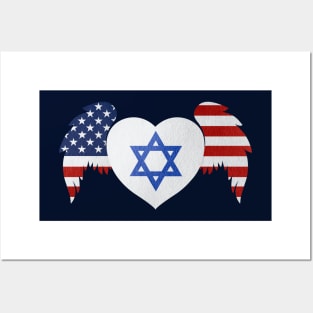 Israel And United States Winged Heart Posters and Art